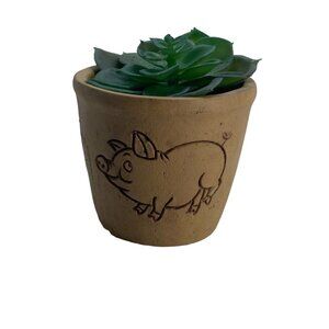 Handcrafted Terracotta Pig Planter With Artificial Succulent 3”